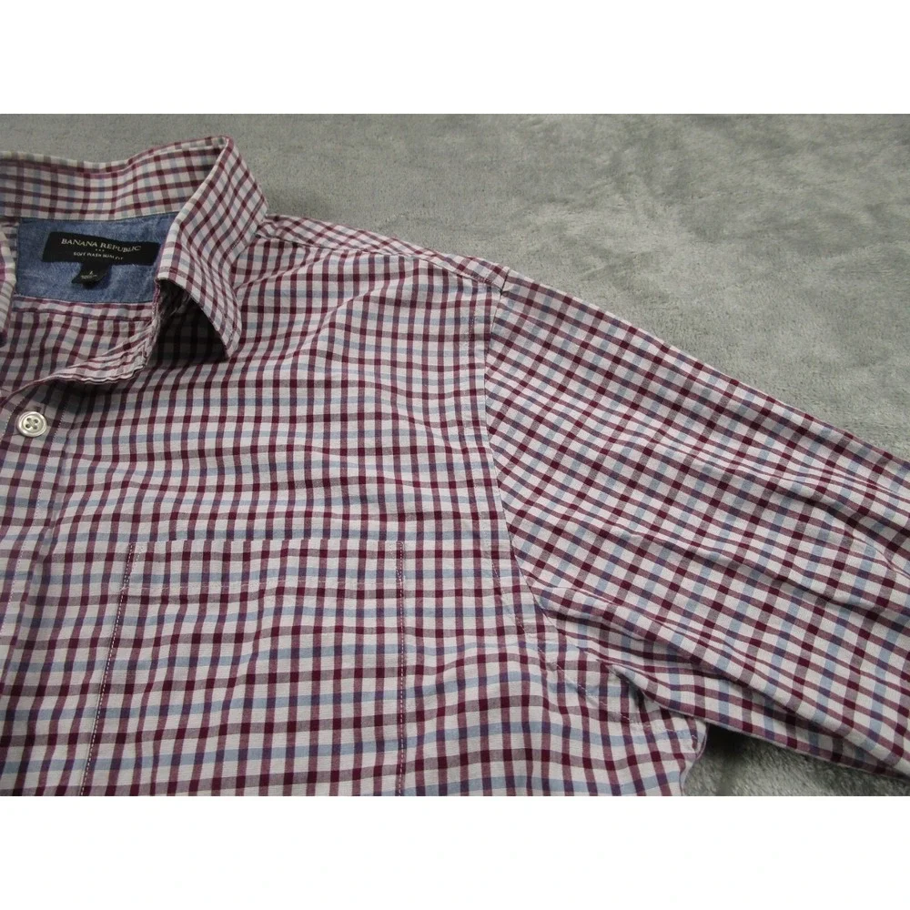 Banana Republic Shirt Mens Large Red‎ Slim Fit Checked Cotton Preppy
